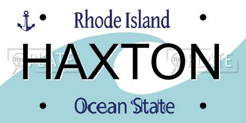 HAXTON Rhode Island License Plate