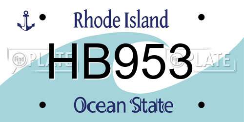 HB953 Rhode Island License Plate