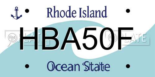 HBA50F Rhode Island License Plate