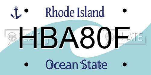 HBA80F Rhode Island License Plate