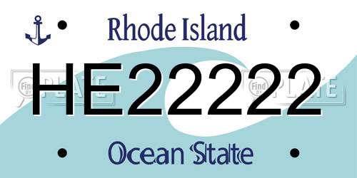 HE22222 Rhode Island License Plate
