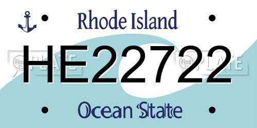 HE22722 Rhode Island License Plate