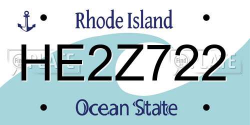 HE2Z722 Rhode Island License Plate