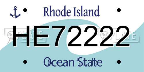 HE72222 Rhode Island License Plate