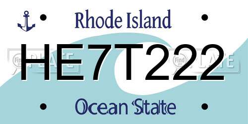 HE7T222 Rhode Island License Plate