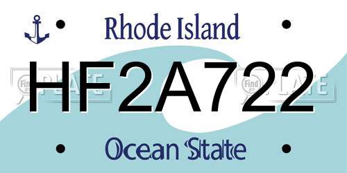 HF2A722 Rhode Island License Plate