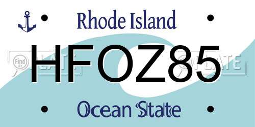 HFOZ85 Rhode Island License Plate