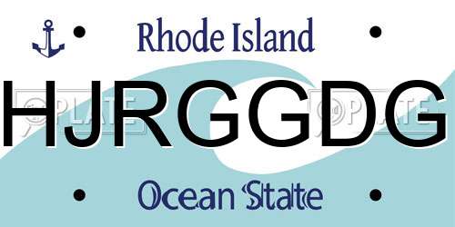 HJRGGDG Rhode Island License Plate