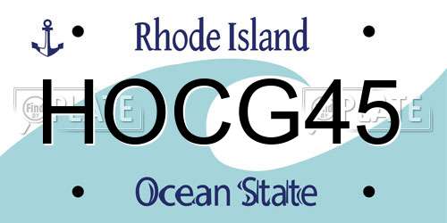 HOCG45 Rhode Island License Plate