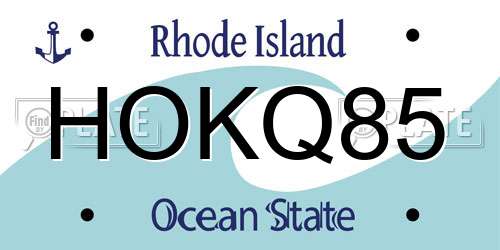 HOKQ85 Rhode Island License Plate