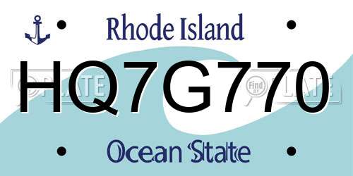 HQ7G770 Rhode Island License Plate