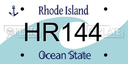 HR144 Rhode Island License Plate