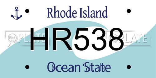 HR538 Rhode Island License Plate
