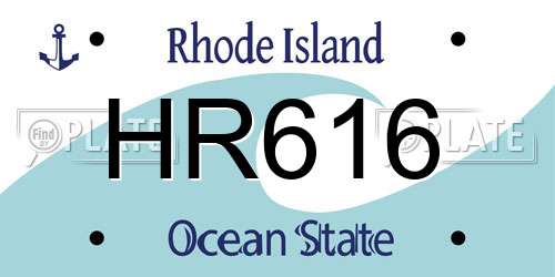HR616 Rhode Island License Plate