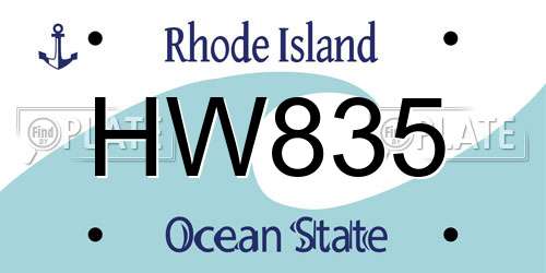 HW835 Rhode Island License Plate
