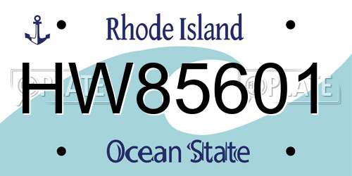 HW85601 Rhode Island License Plate