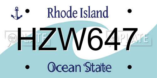 HZW647 Rhode Island License Plate