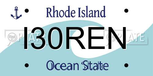 I30REN Rhode Island License Plate