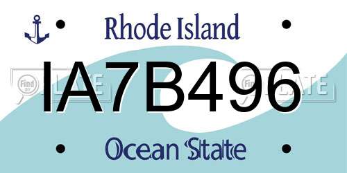 IA7B496 Rhode Island License Plate
