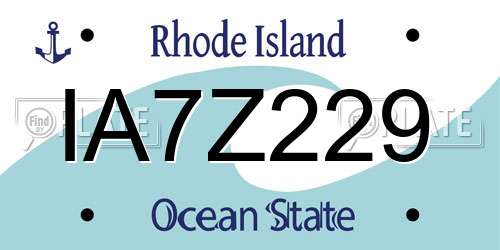 IA7Z229 Rhode Island License Plate