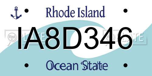 IA8D346 Rhode Island License Plate