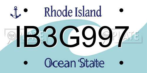 IB3G997 Rhode Island License Plate