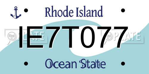 IE7T077 Rhode Island License Plate