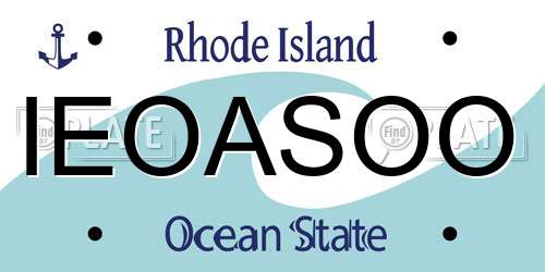 IEOASOO Rhode Island License Plate