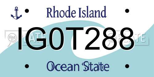 IG0T288 Rhode Island License Plate