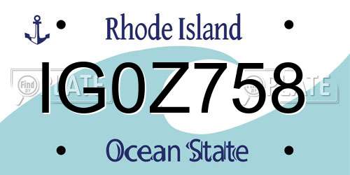 IG0Z758 Rhode Island License Plate