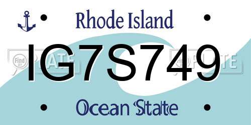 IG7S749 Rhode Island License Plate