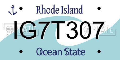 IG7T307 Rhode Island License Plate