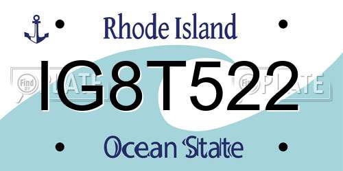 IG8T522 Rhode Island License Plate