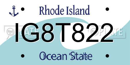 IG8T822 Rhode Island License Plate