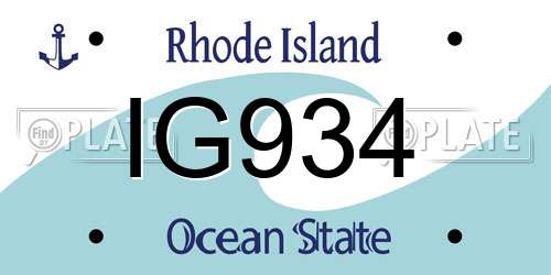 IG934 Rhode Island License Plate
