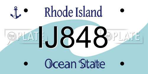 IJ848 Rhode Island License Plate