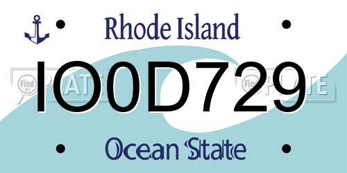 IO0D729 Rhode Island License Plate
