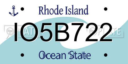 IO5B722 Rhode Island License Plate