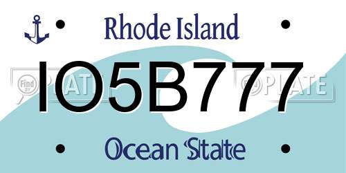 IO5B777 Rhode Island License Plate