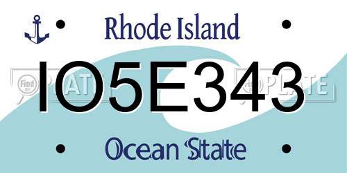 IO5E343 Rhode Island License Plate