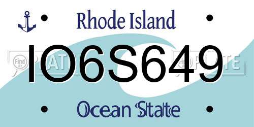 IO6S649 Rhode Island License Plate