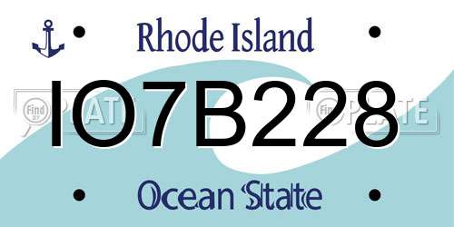 IO7B228 Rhode Island License Plate