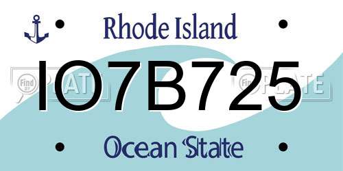 IO7B725 Rhode Island License Plate