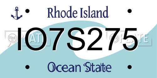 IO7S275 Rhode Island License Plate