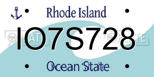 IO7S728 Rhode Island License Plate
