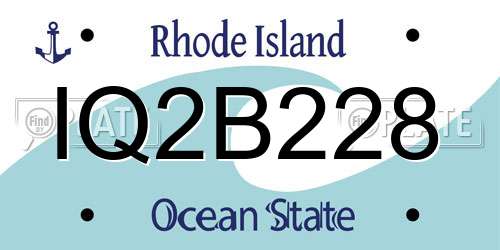 IQ2B228 Rhode Island License Plate