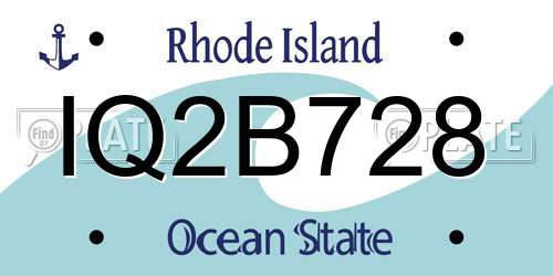 IQ2B728 Rhode Island License Plate