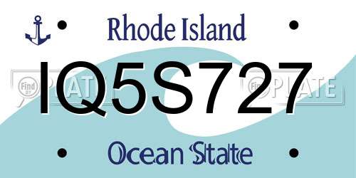 IQ5S727 Rhode Island License Plate