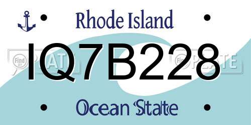IQ7B228 Rhode Island License Plate