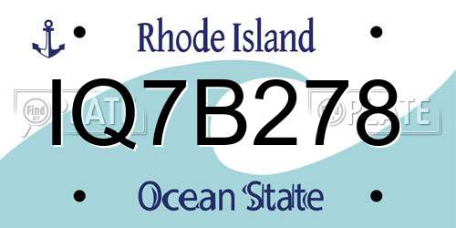 IQ7B278 Rhode Island License Plate